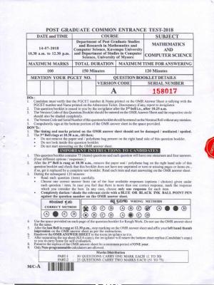 Karnataka PGCET 2018 Mathematics and Computer Science Question Paper