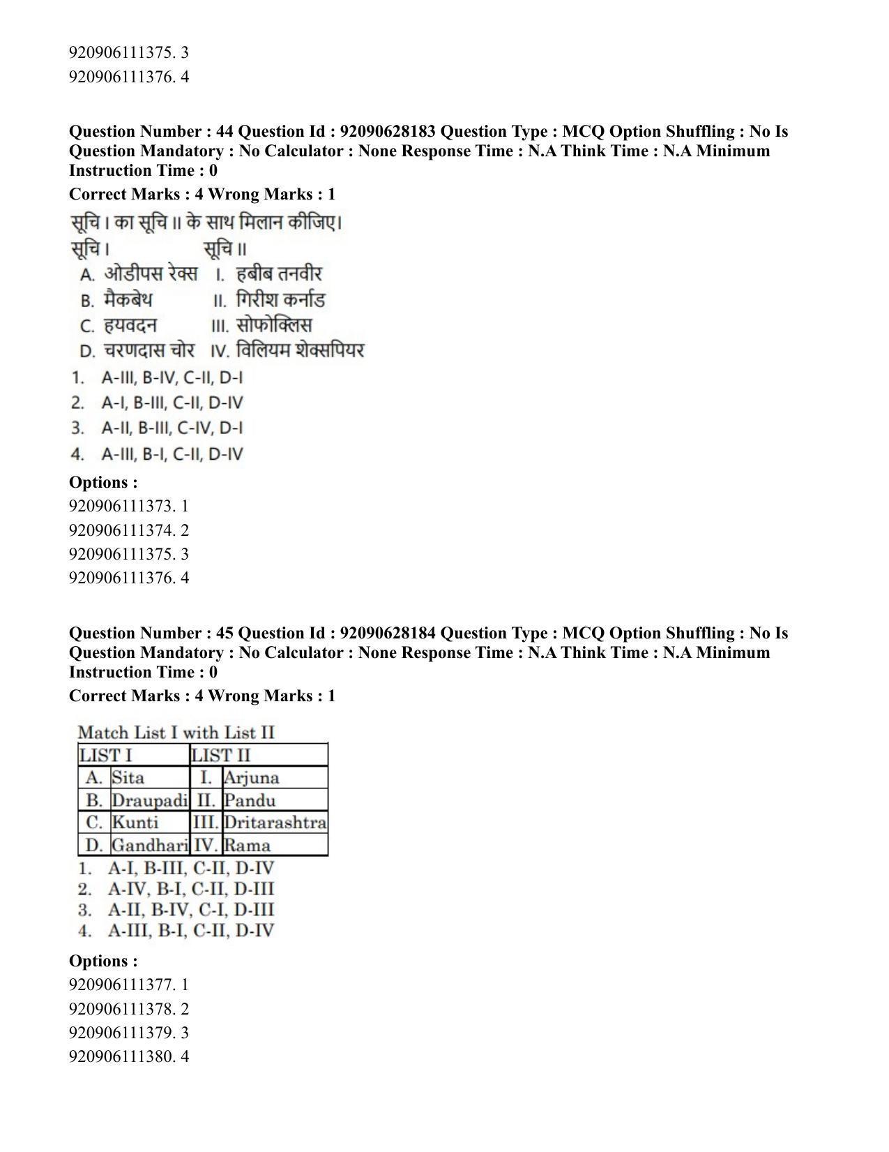 CUET PG 2023: HUQP24 – Theatre (Hin) - Shift 3 (26-06-2023) Question Paper - Page 44