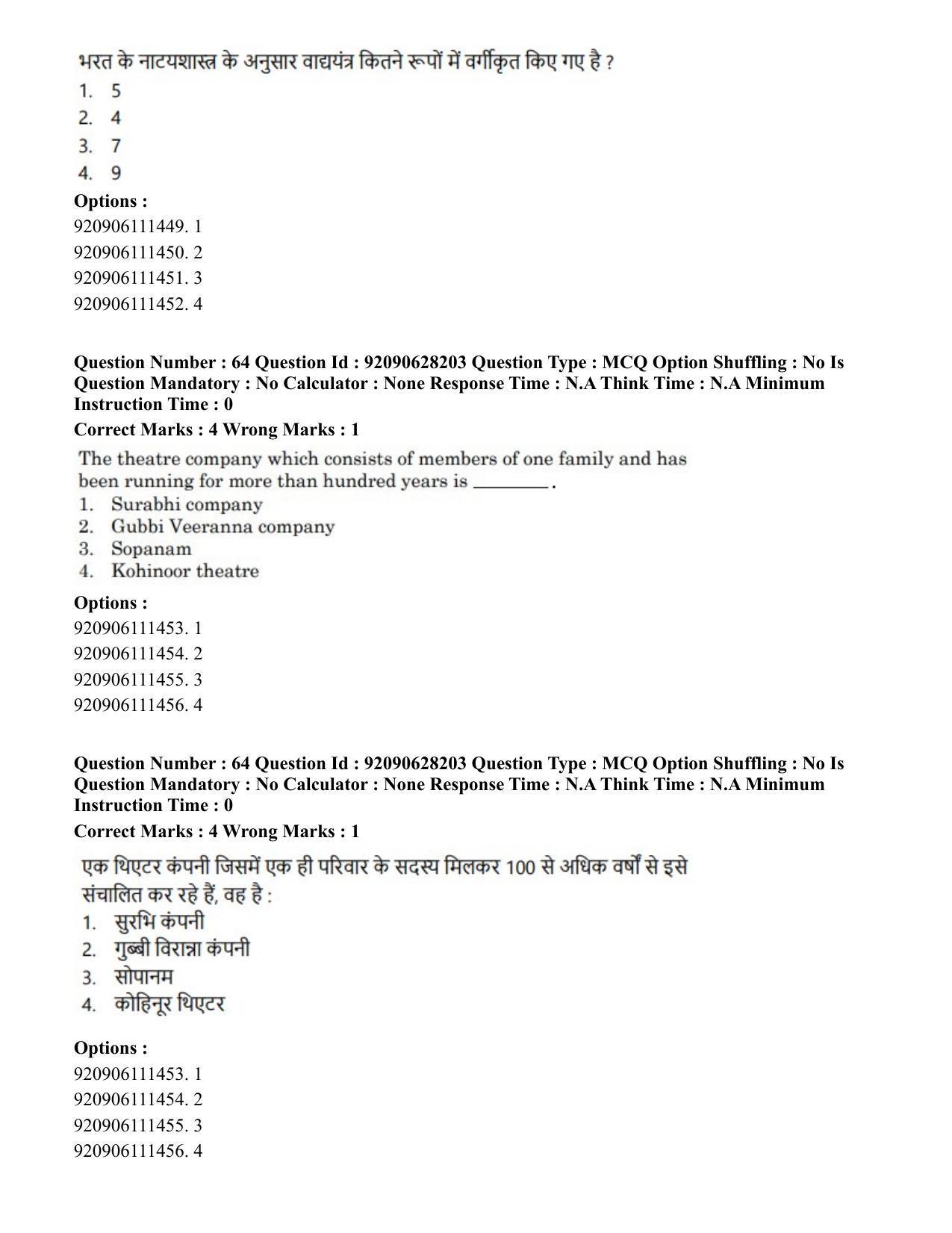 CUET PG 2023: HUQP24 – Theatre (Hin) - Shift 3 (26-06-2023) Question Paper - Page 58