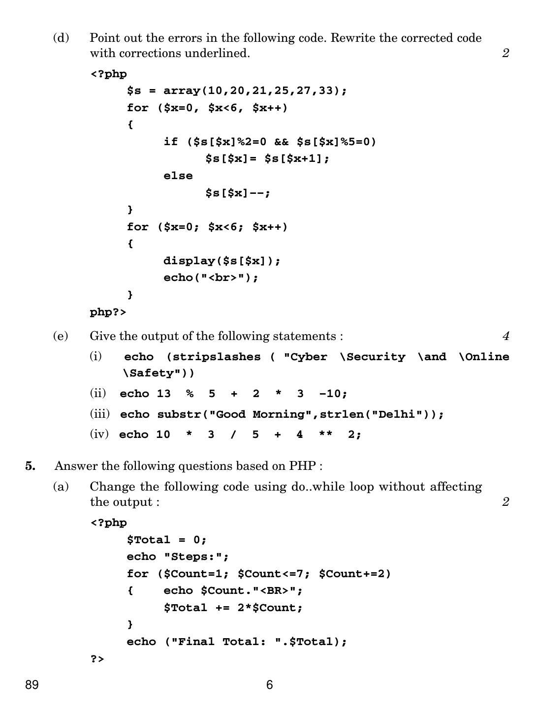 CBSE Class 12 89 MULTIMEDIA & WEB TECH. 2019 Compartment Question Paper - Page 6