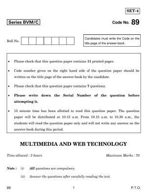 CBSE Class 12 89 MULTIMEDIA & WEB TECH. 2019 Compartment Question Paper