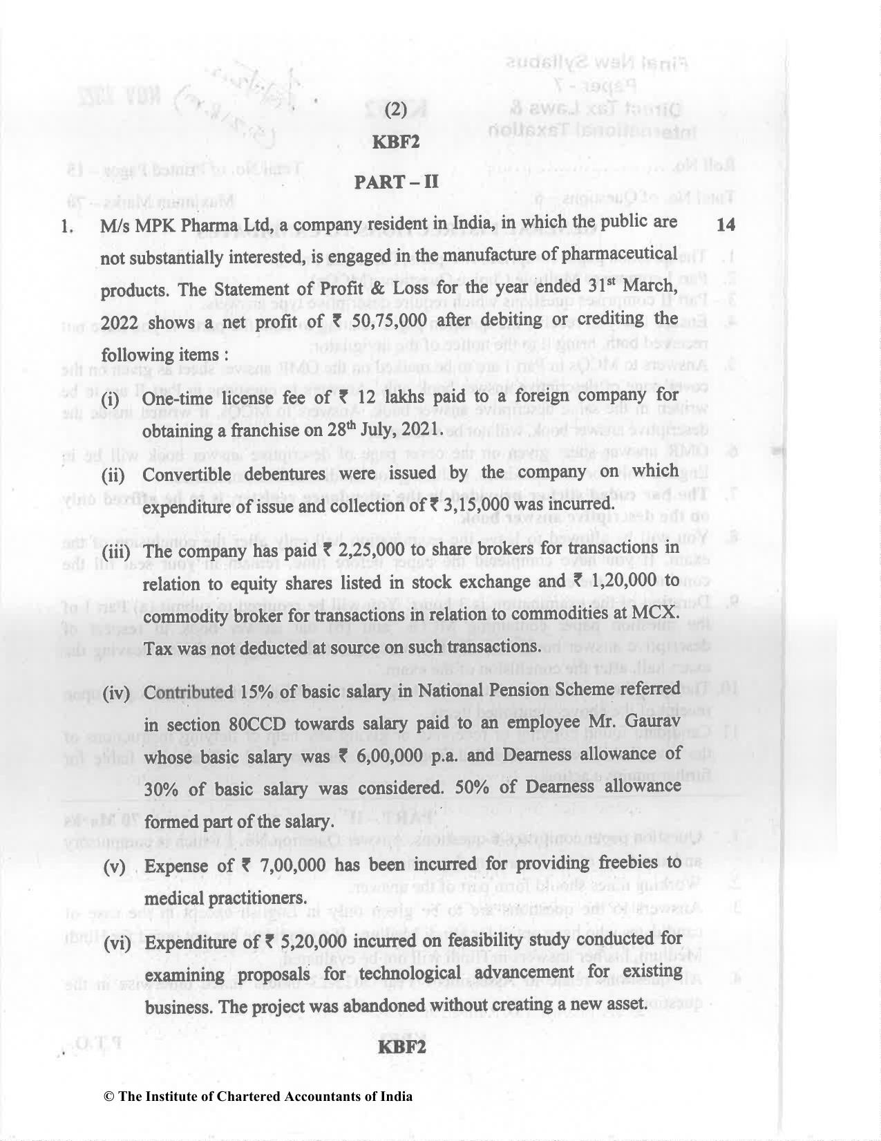 CA Final Nov 2022 Question Paper - Paper 7 – Direct Tax Laws and International Taxation - Page 2