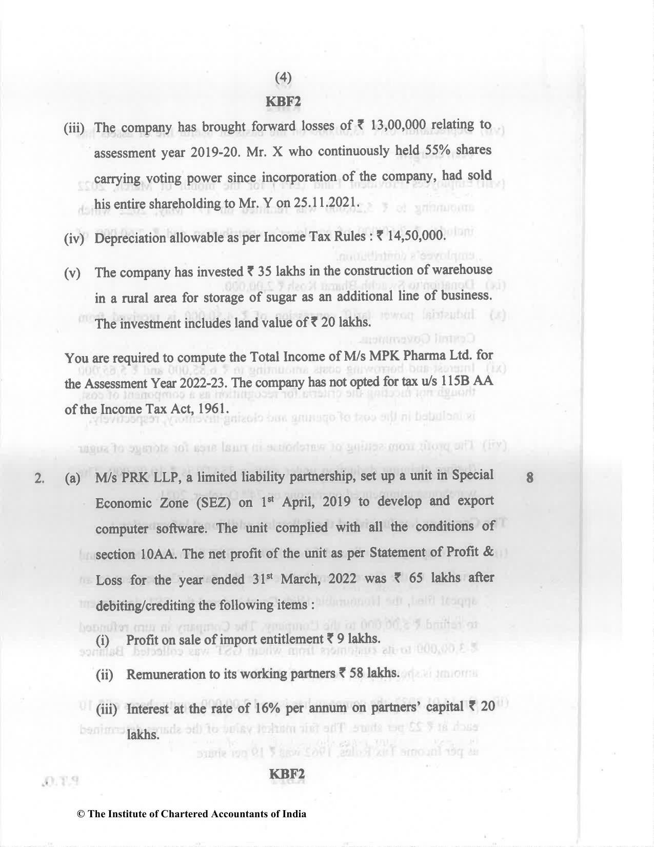 CA Final Nov 2022 Question Paper - Paper 7 – Direct Tax Laws and International Taxation - Page 4