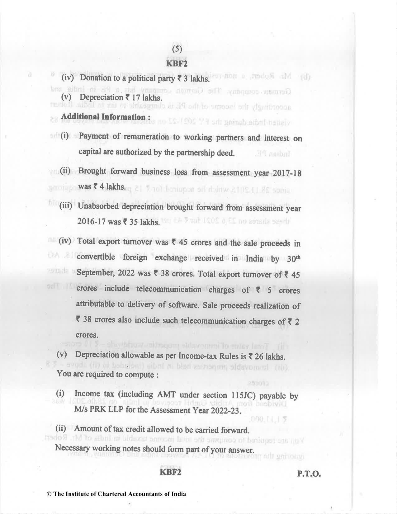CA Final Nov 2022 Question Paper - Paper 7 – Direct Tax Laws and International Taxation - Page 5