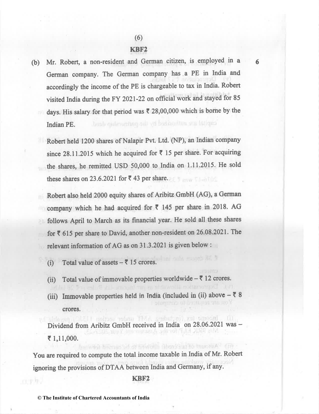 CA Final Nov 2022 Question Paper - Paper 7 – Direct Tax Laws and International Taxation - Page 6
