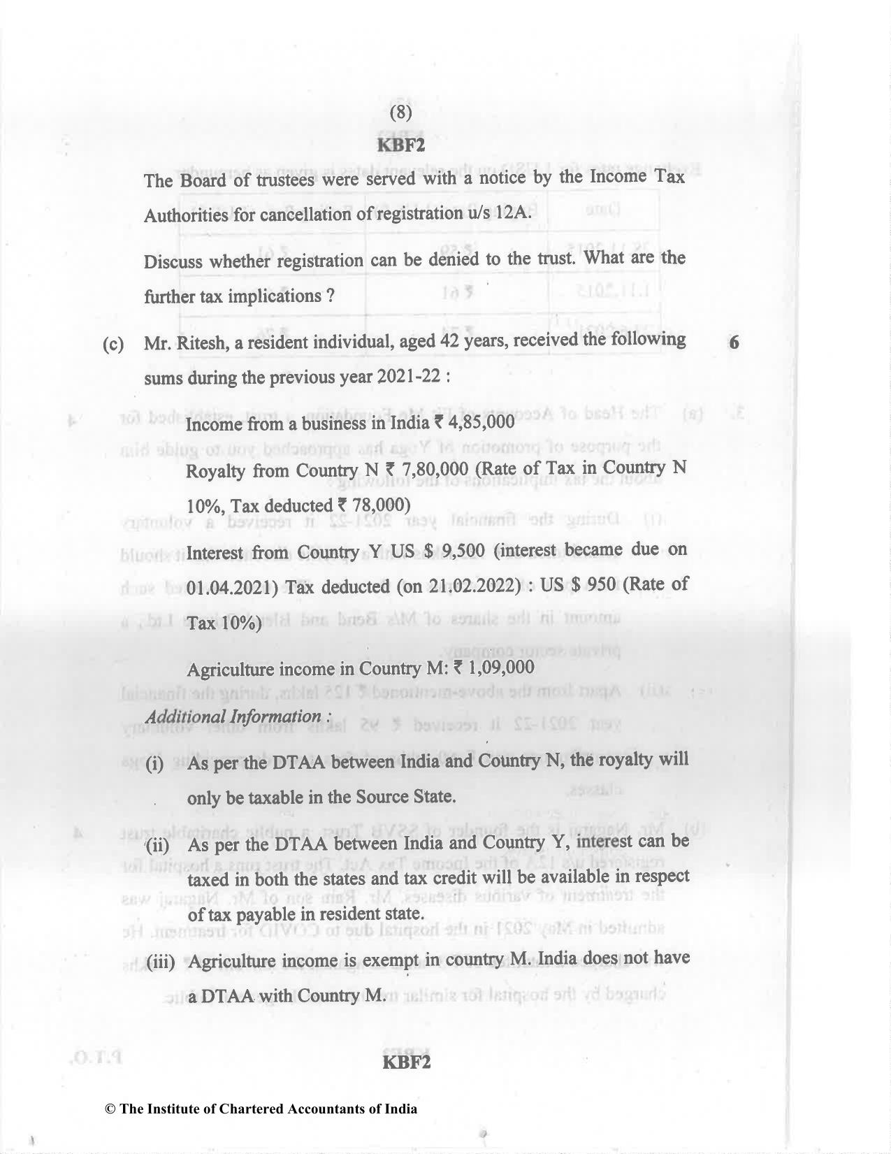 CA Final Nov 2022 Question Paper - Paper 7 – Direct Tax Laws and International Taxation - Page 8