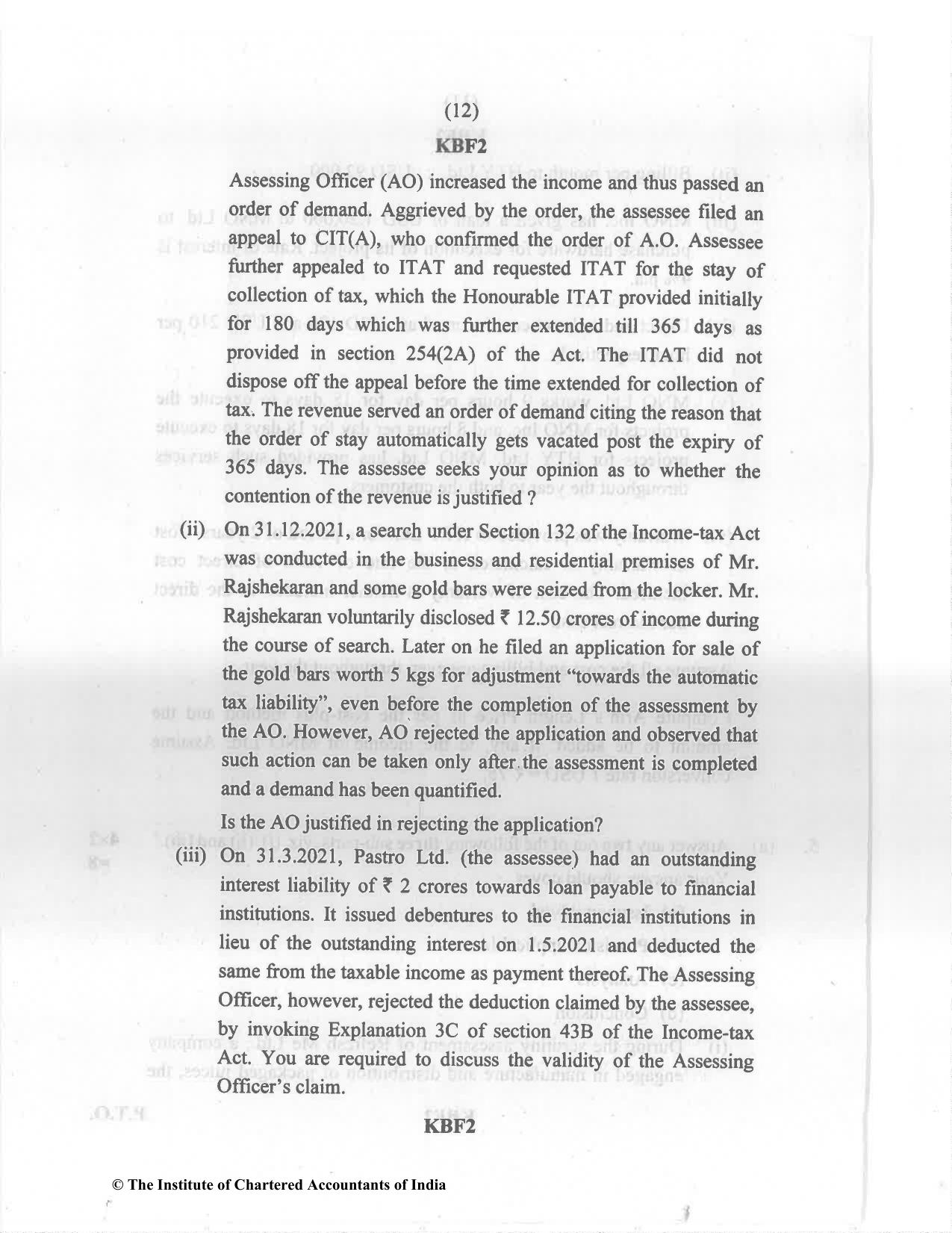 CA Final Nov 2022 Question Paper - Paper 7 – Direct Tax Laws and International Taxation - Page 12