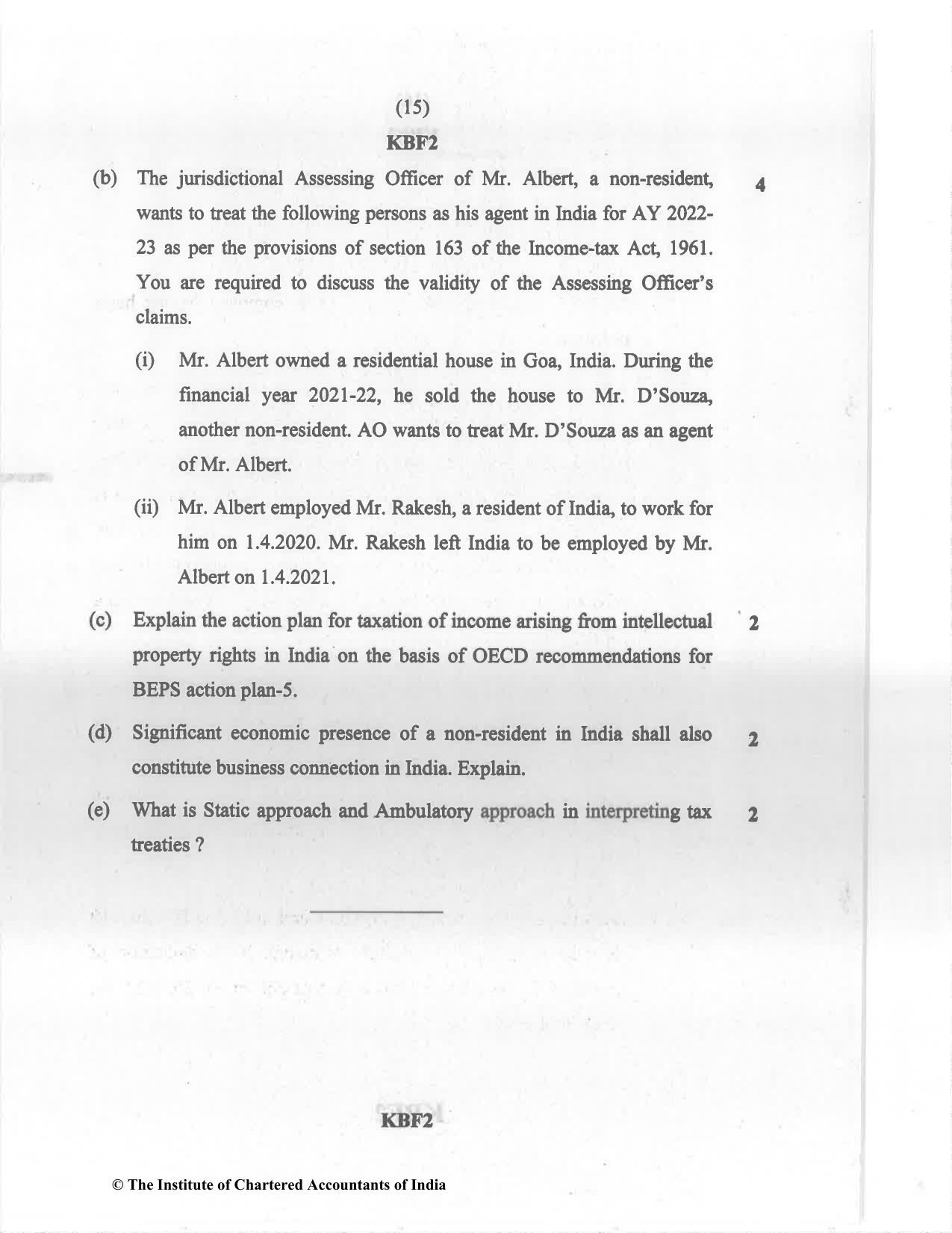 CA Final Nov 2022 Question Paper - Paper 7 – Direct Tax Laws and International Taxation - Page 15