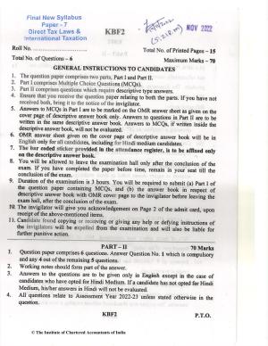 CA Final Nov 2022 Question Paper - Paper 7 – Direct Tax Laws and International Taxation