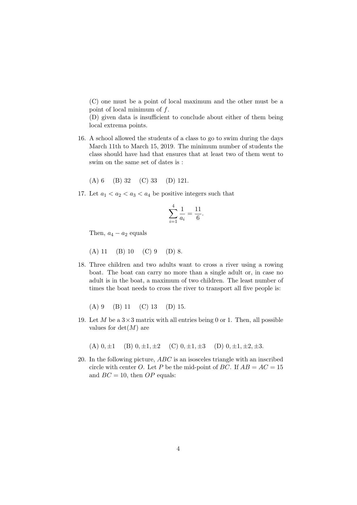ISI Admission Test B.Stat UGA 2019 Sample Paper - Page 4