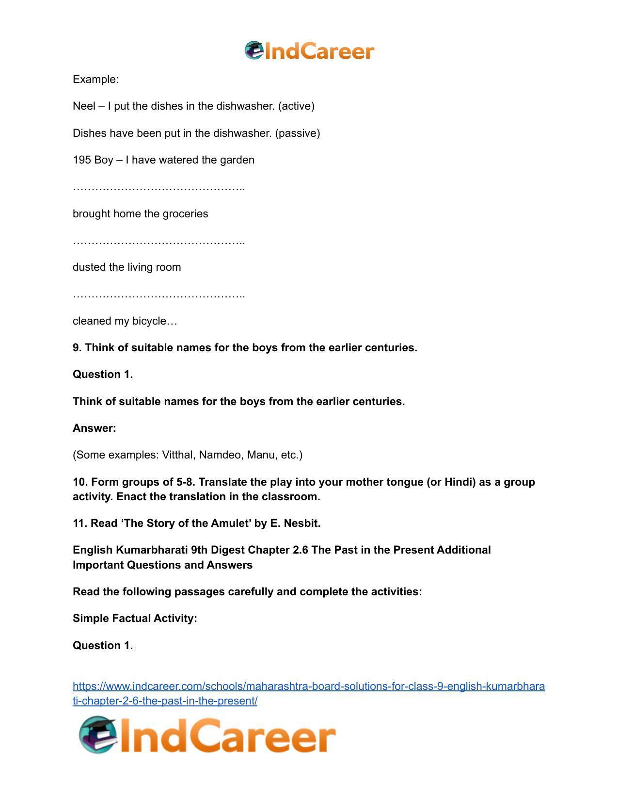 Maharashtra Board Solutions for Class 9- English Kumarbharati: Chapter 2.6- The Past in the Present - Page 13