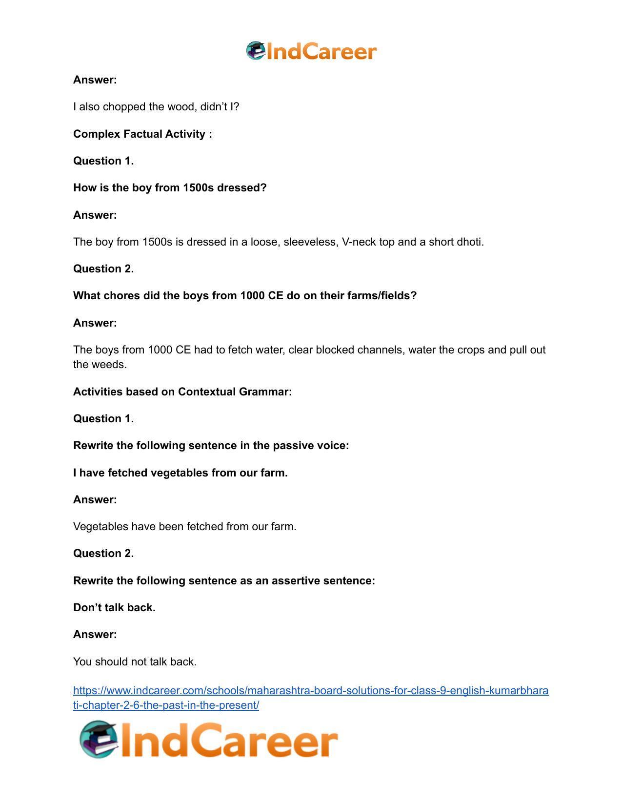 Maharashtra Board Solutions for Class 9- English Kumarbharati: Chapter 2.6- The Past in the Present - Page 21