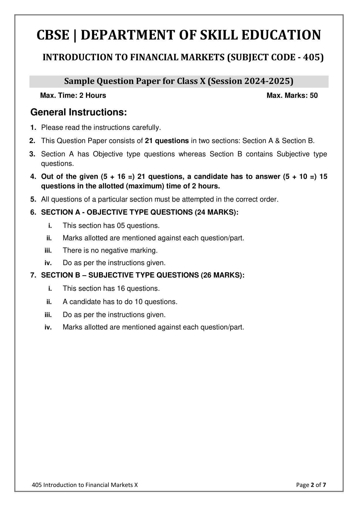 CBSE Class 10 Introduction To Financial Markets Sample Paper 2025 - Page 2