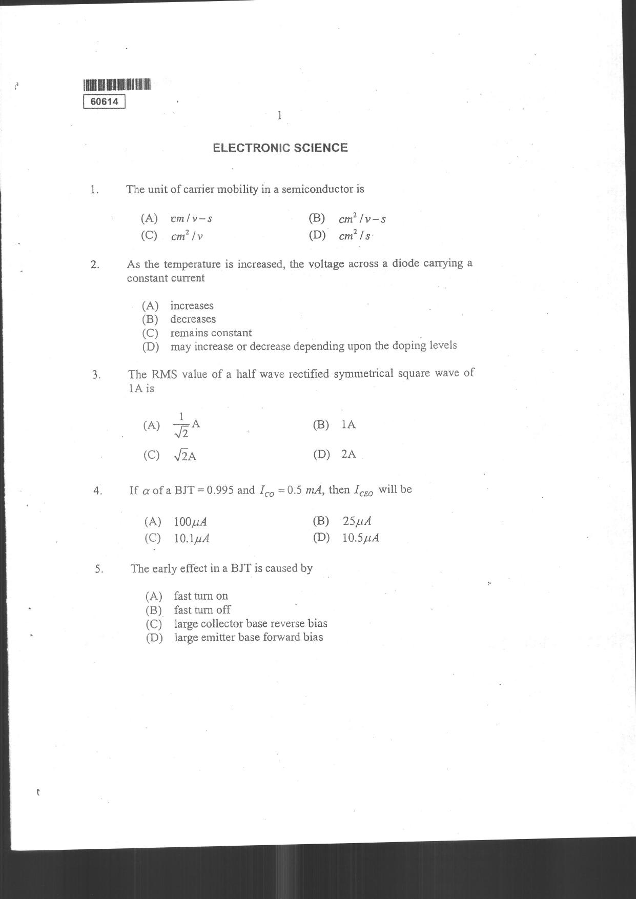 CUSAT CAT 2014 Electronic Science Question Paper - Page 3