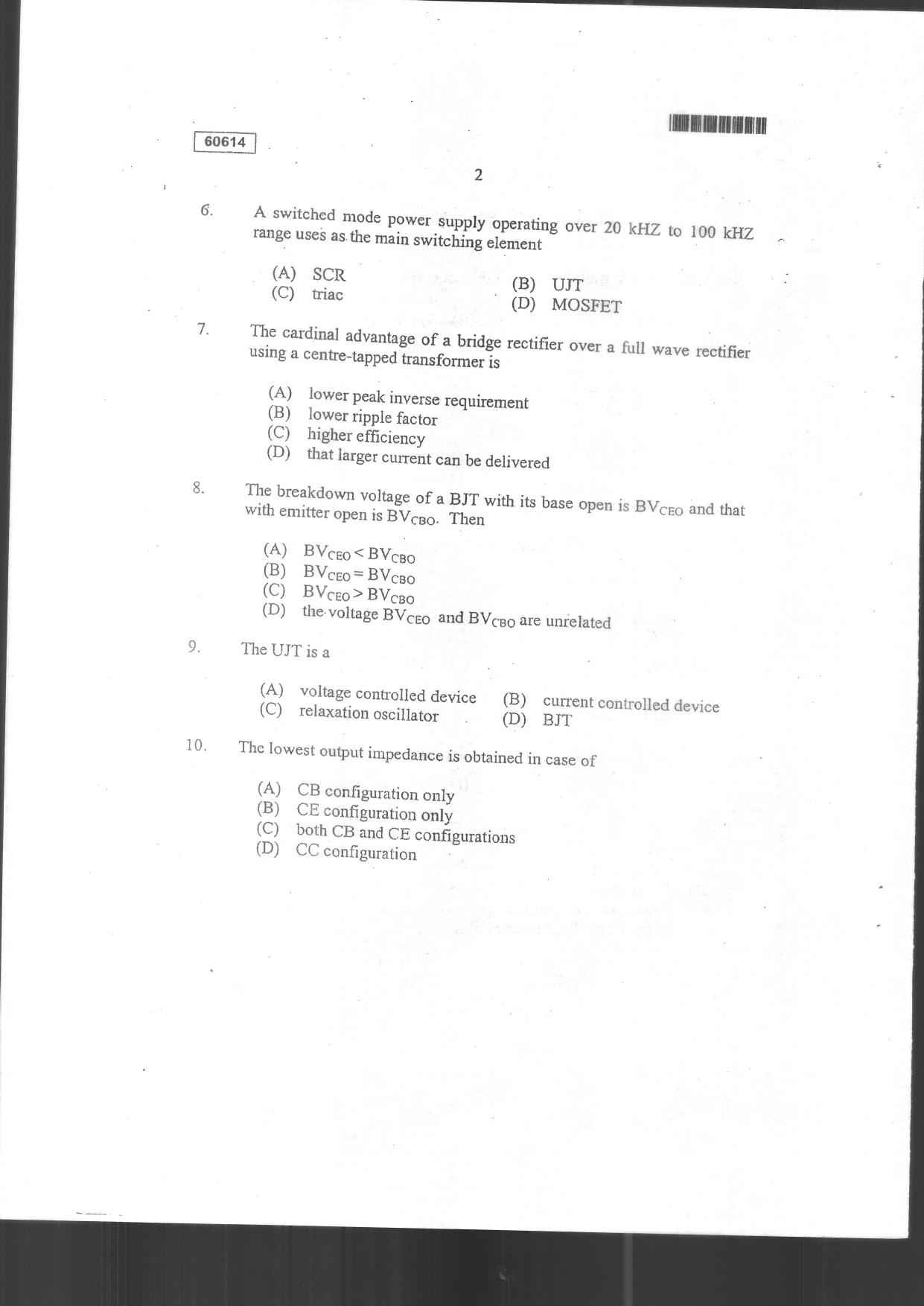 CUSAT CAT 2014 Electronic Science Question Paper - Page 4