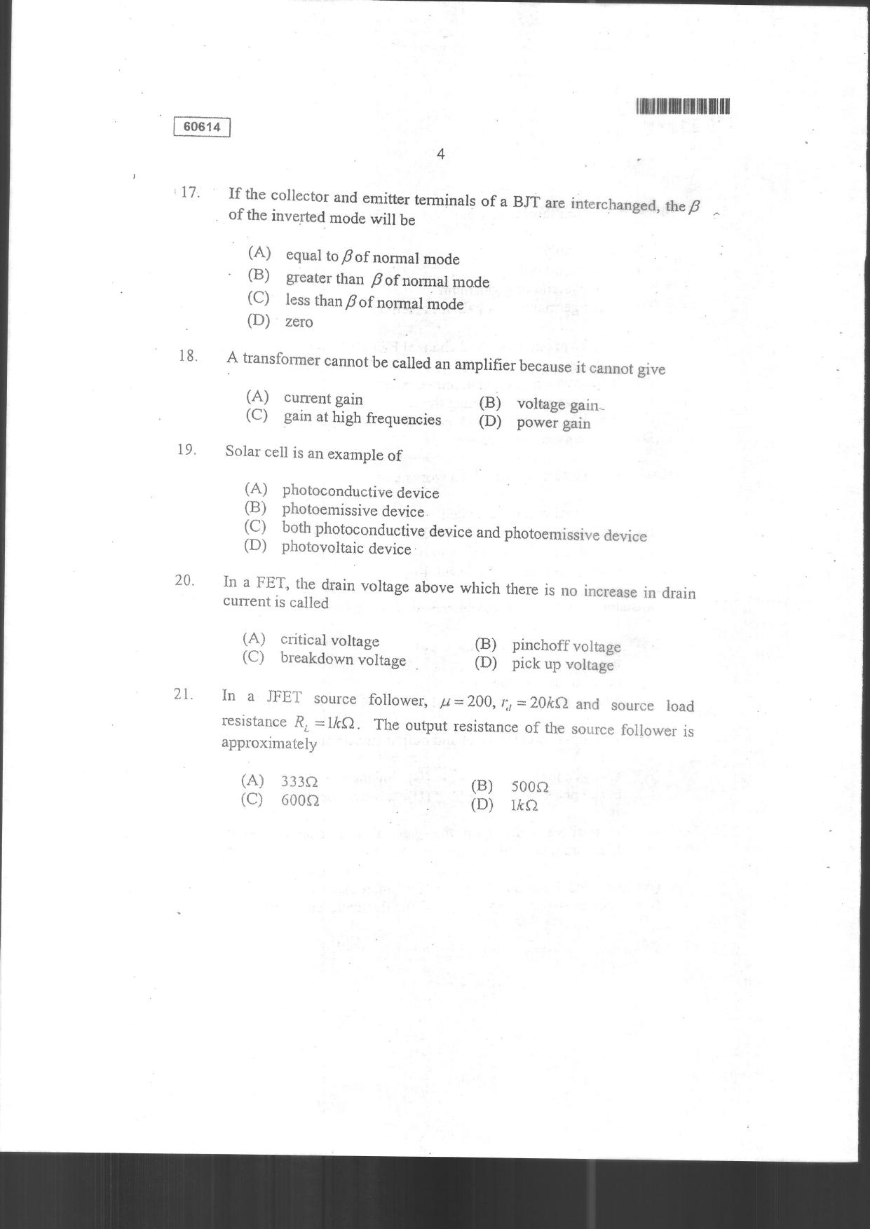 CUSAT CAT 2014 Electronic Science Question Paper - Page 6