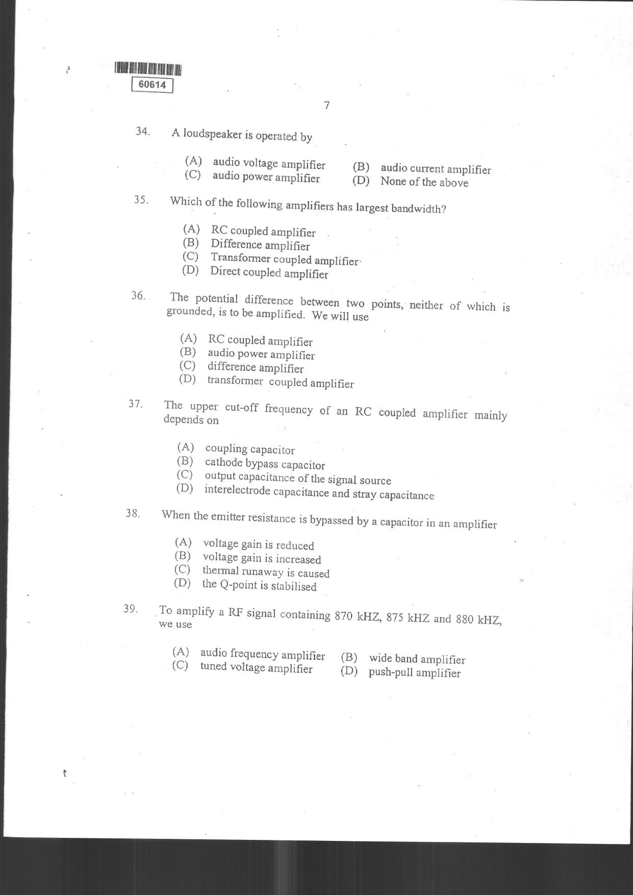 CUSAT CAT 2014 Electronic Science Question Paper - Page 9