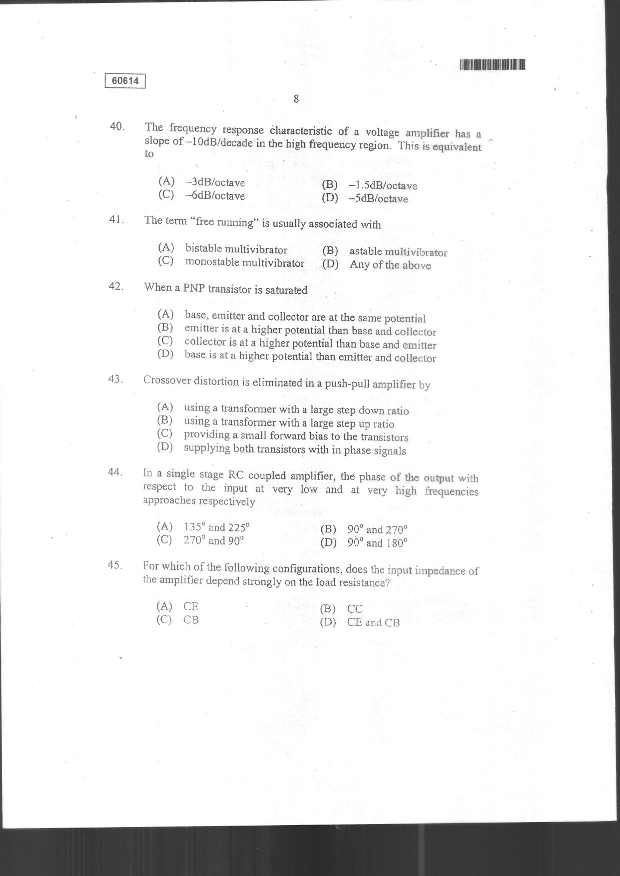 CUSAT CAT 2014 Electronic Science Question Paper - Page 10