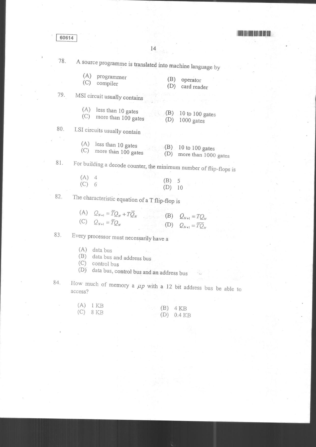 CUSAT CAT 2014 Electronic Science Question Paper - Page 16