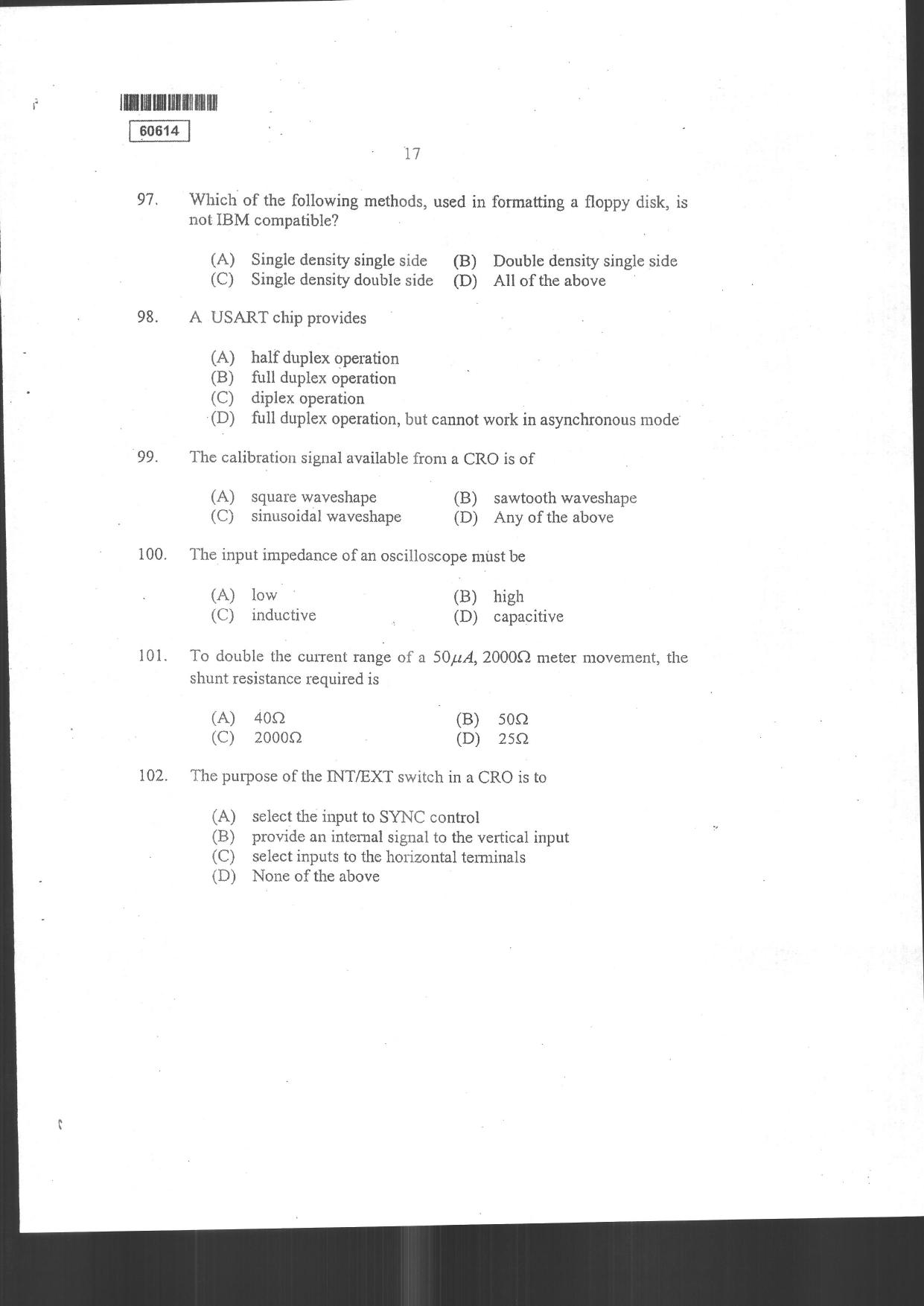 CUSAT CAT 2014 Electronic Science Question Paper - Page 19