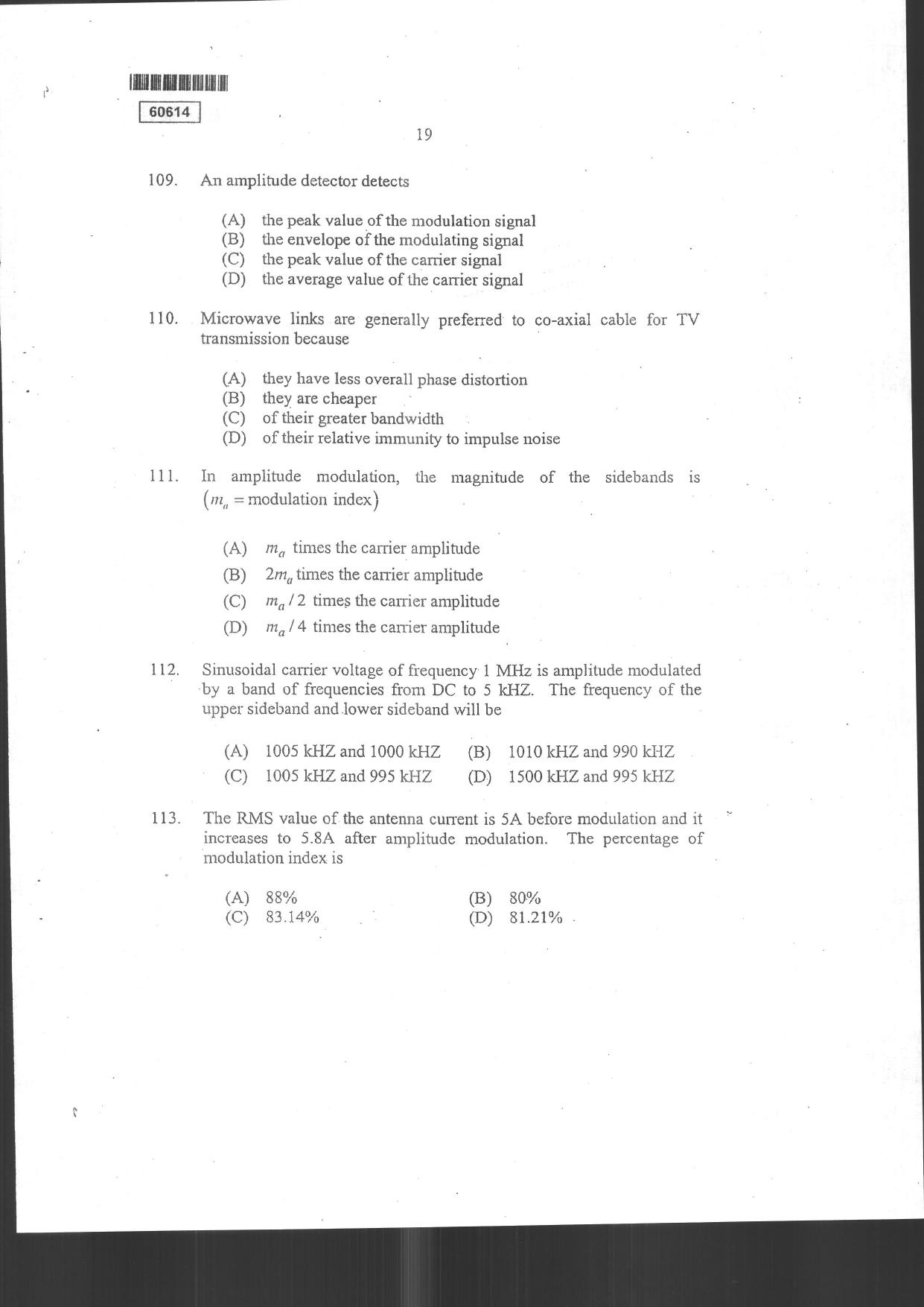CUSAT CAT 2014 Electronic Science Question Paper - Page 21