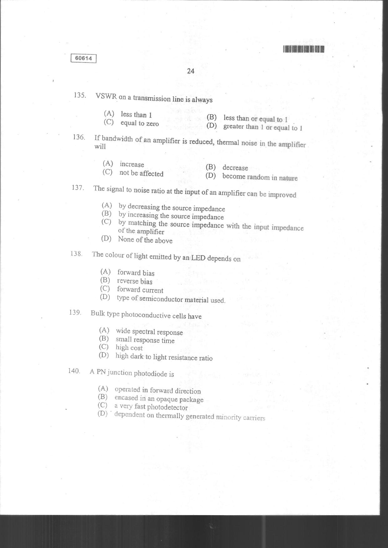 CUSAT CAT 2014 Electronic Science Question Paper - Page 26