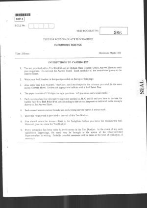 CUSAT CAT 2014 Electronic Science Question Paper