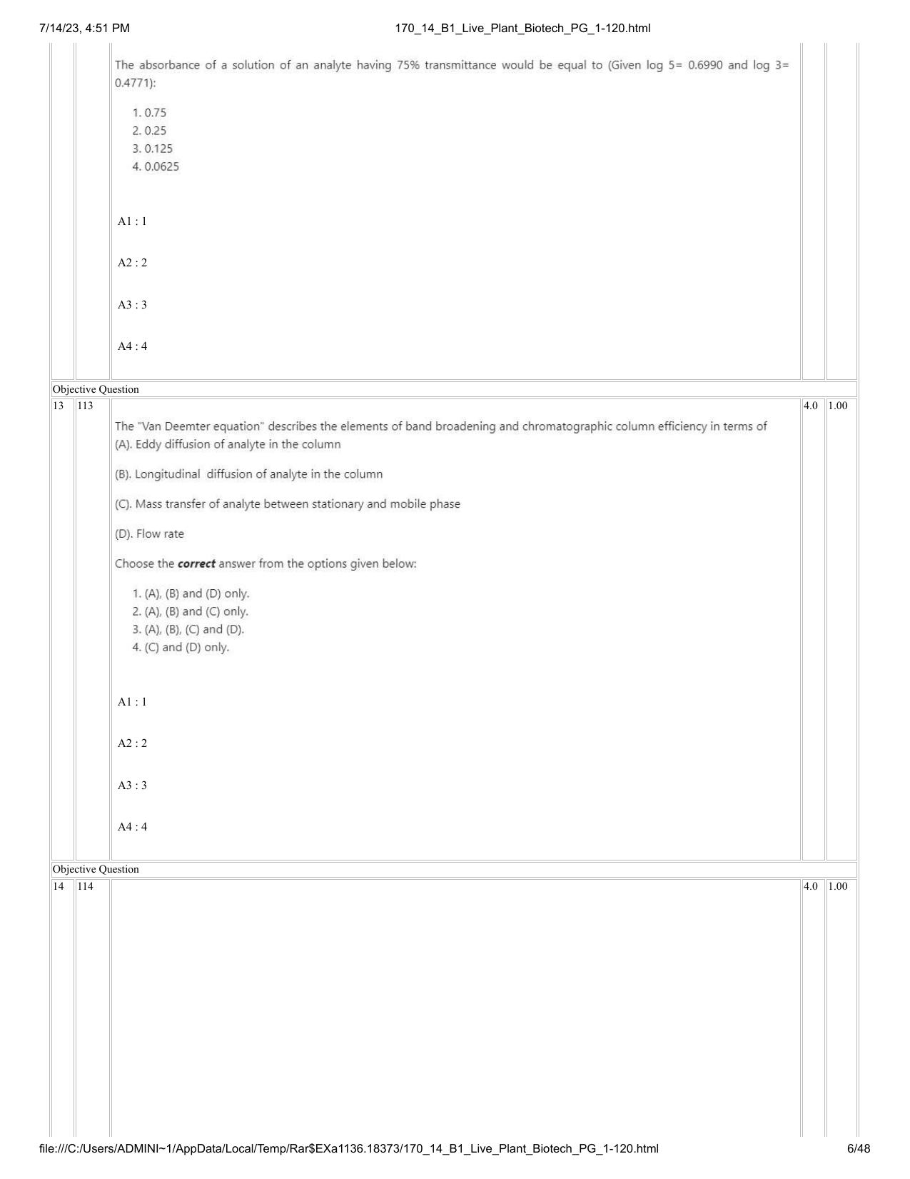 ICAR AIEEA PG 2023 PLANT BIOTECHNOLOGY Question Paper- 14 July 2023 - Page 6