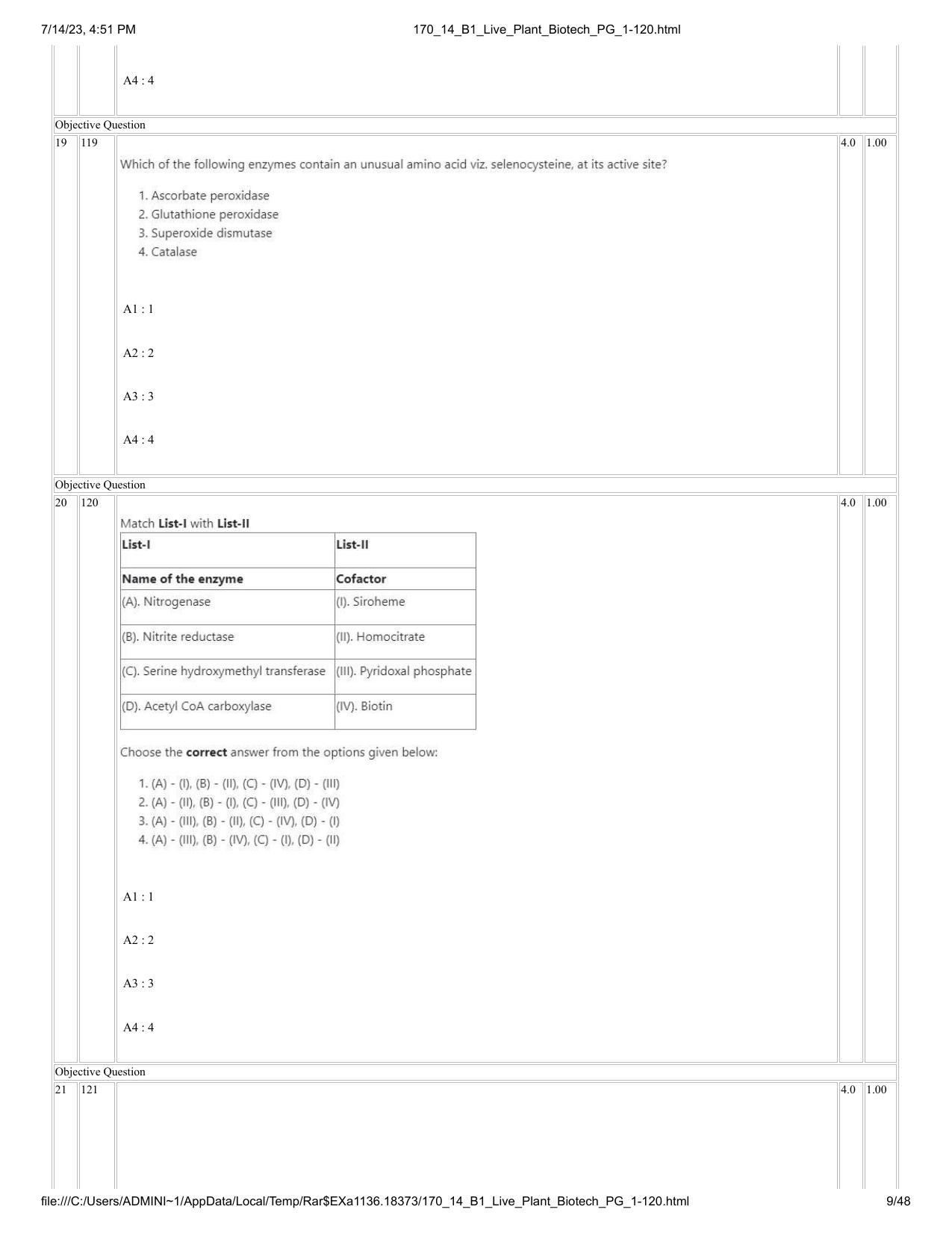 ICAR AIEEA PG 2023 PLANT BIOTECHNOLOGY Question Paper- 14 July 2023 - Page 9