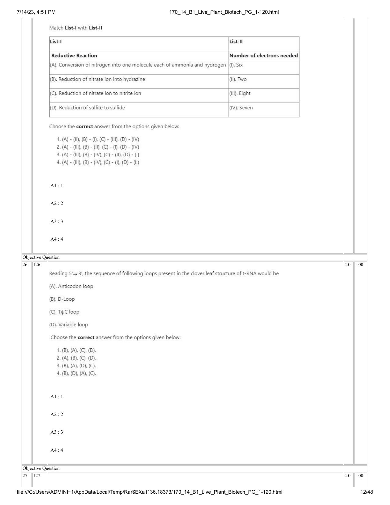 ICAR AIEEA PG 2023 PLANT BIOTECHNOLOGY Question Paper- 14 July 2023 - Page 12