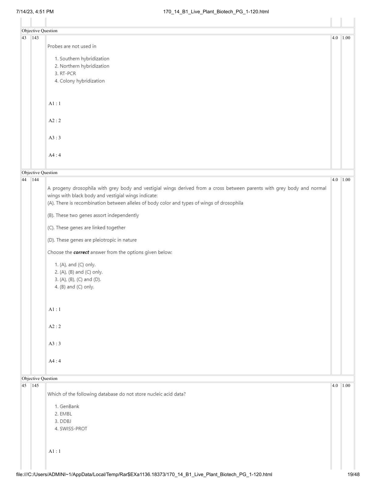 ICAR AIEEA PG 2023 PLANT BIOTECHNOLOGY Question Paper- 14 July 2023 - Page 19