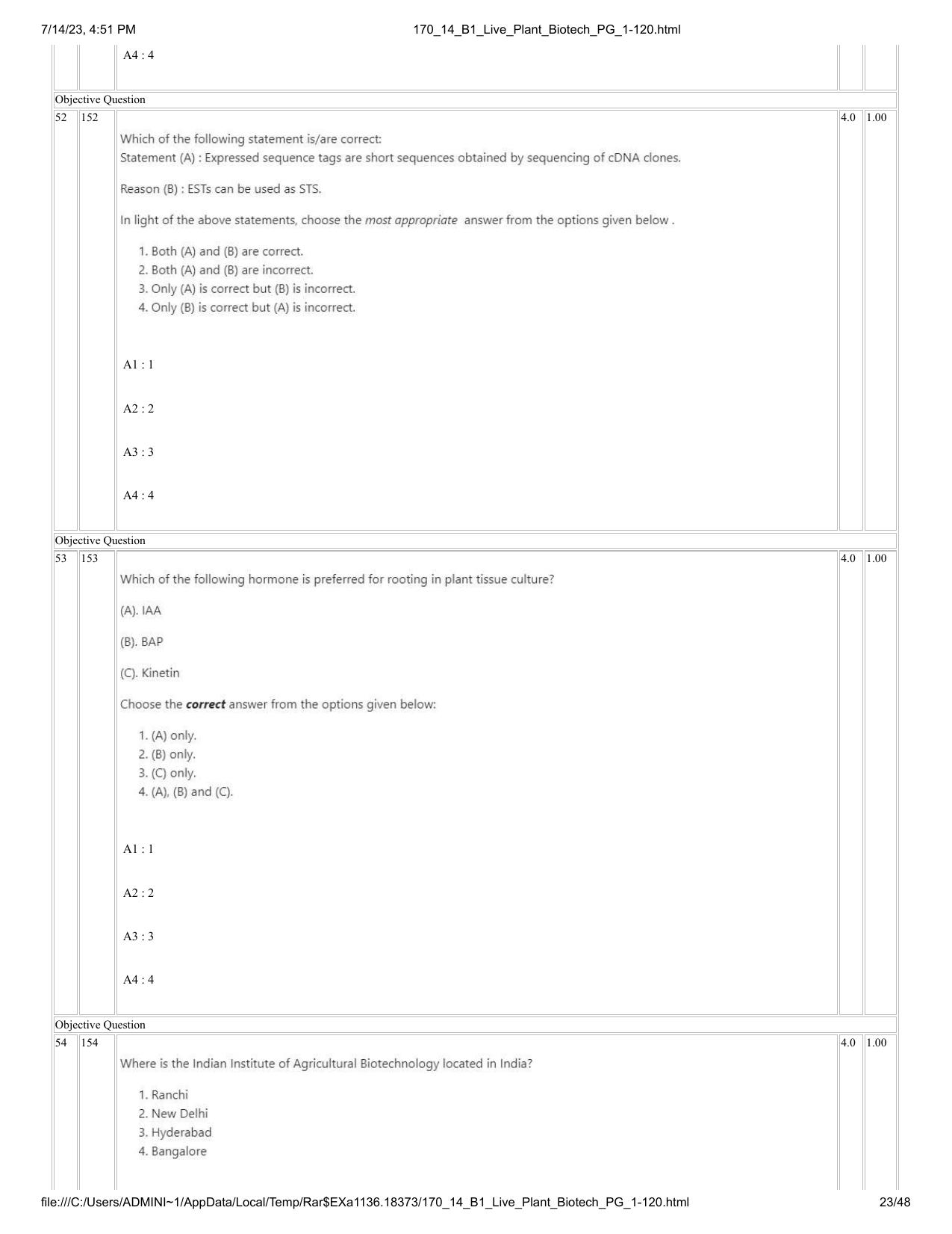ICAR AIEEA PG 2023 PLANT BIOTECHNOLOGY Question Paper- 14 July 2023 - Page 23