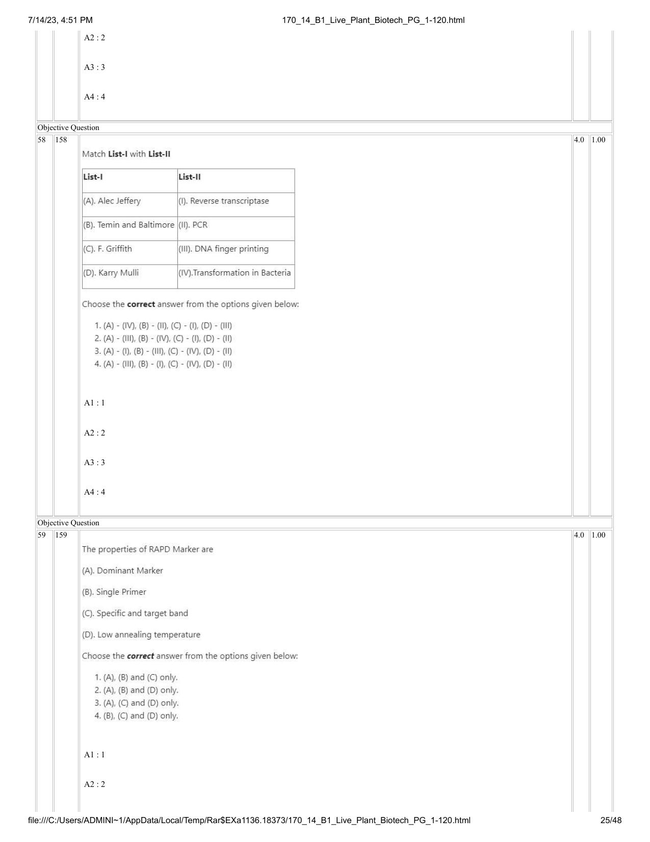 ICAR AIEEA PG 2023 PLANT BIOTECHNOLOGY Question Paper- 14 July 2023 - Page 25