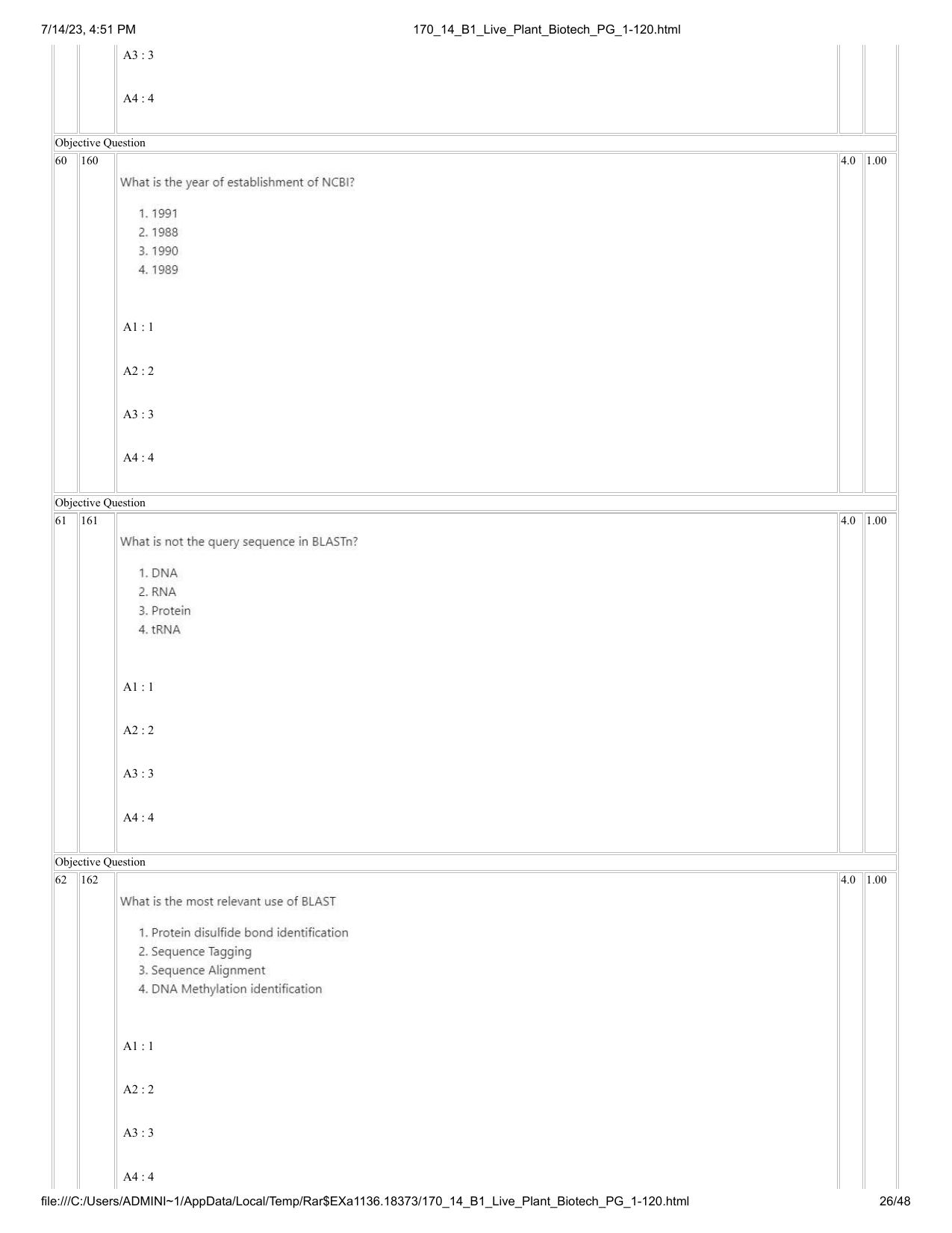 ICAR AIEEA PG 2023 PLANT BIOTECHNOLOGY Question Paper- 14 July 2023 - Page 26