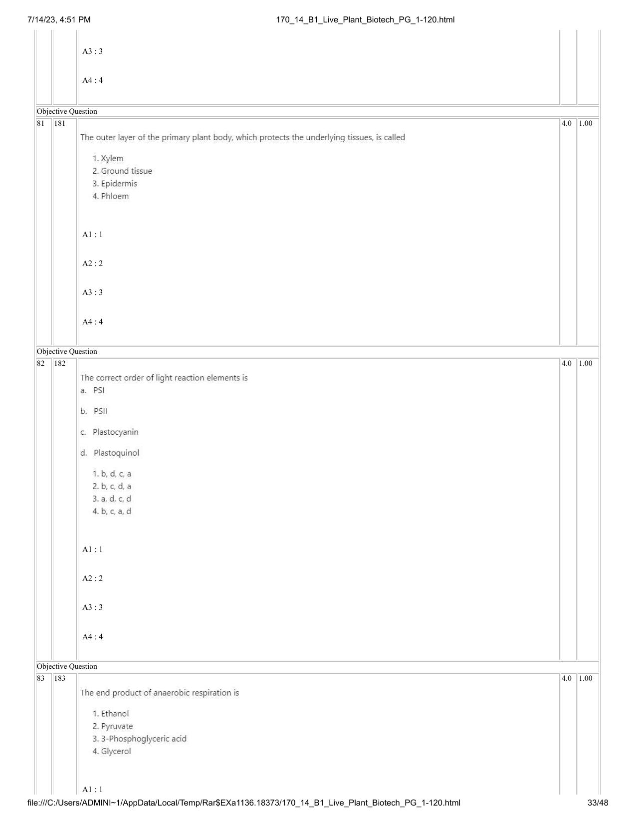 ICAR AIEEA PG 2023 PLANT BIOTECHNOLOGY Question Paper- 14 July 2023 - Page 33