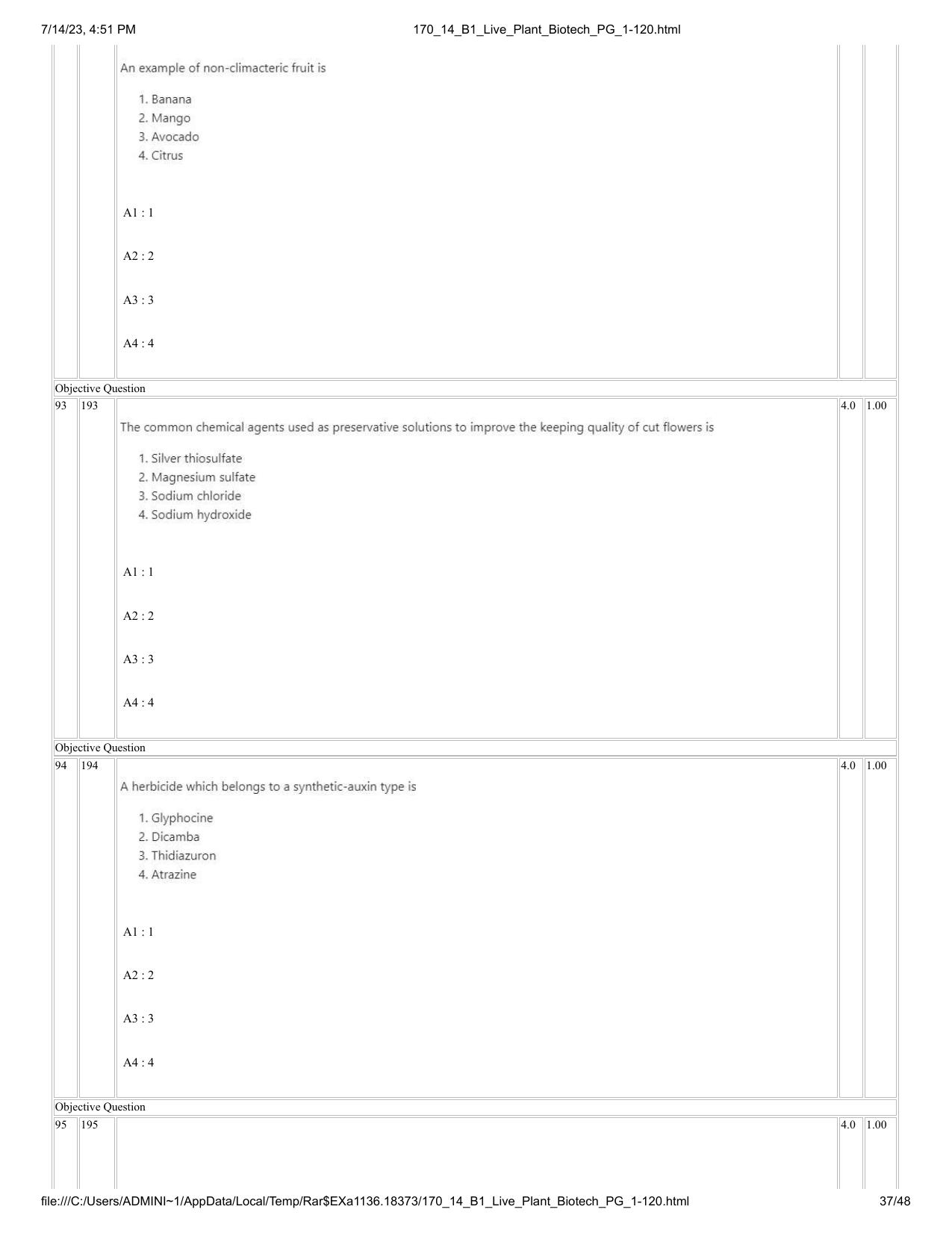 ICAR AIEEA PG 2023 PLANT BIOTECHNOLOGY Question Paper- 14 July 2023 - Page 37