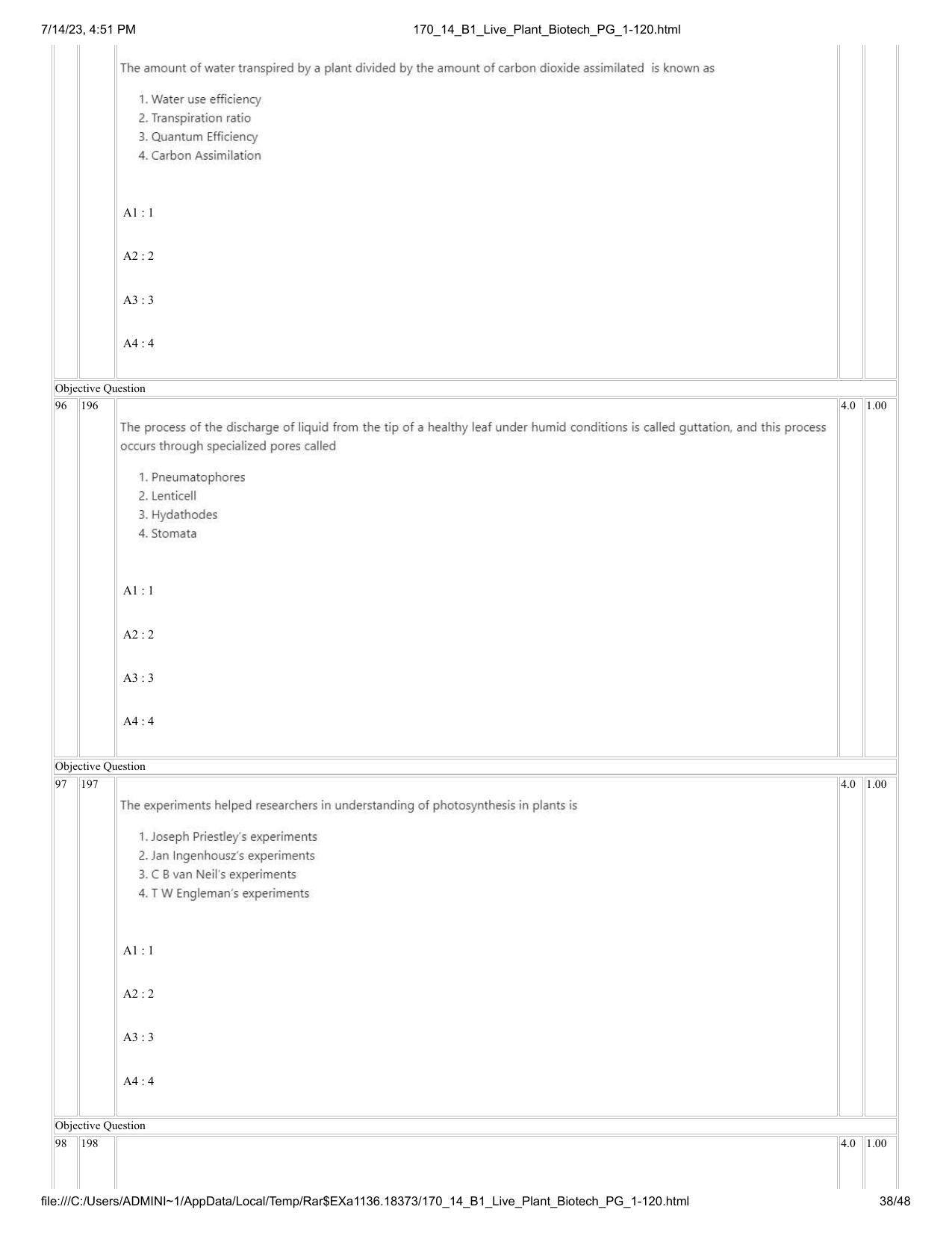 ICAR AIEEA PG 2023 PLANT BIOTECHNOLOGY Question Paper- 14 July 2023 - Page 38
