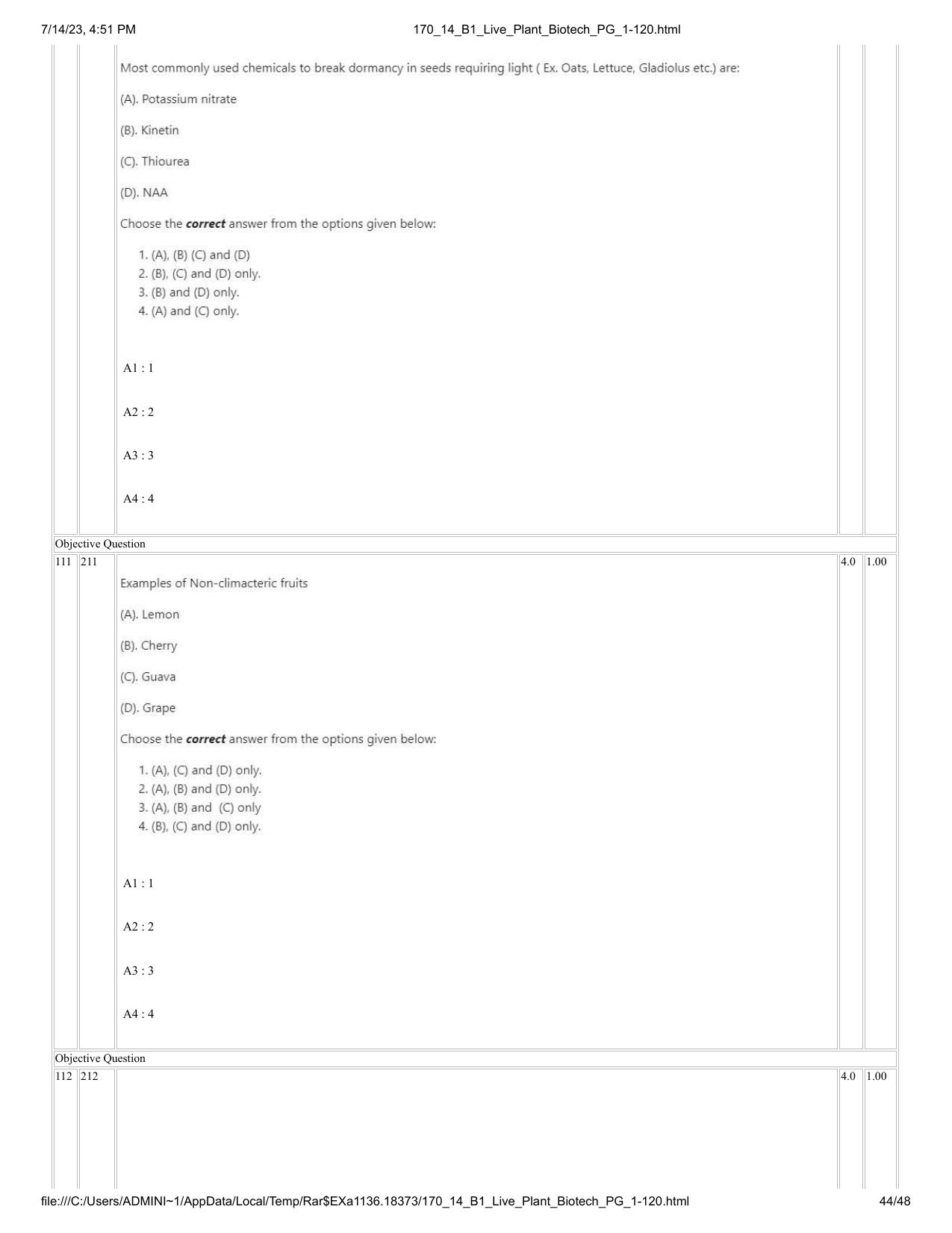 ICAR AIEEA PG 2023 PLANT BIOTECHNOLOGY Question Paper- 14 July 2023 - Page 44
