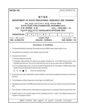 Karnataka NTSE 2015 SAT Question Paper