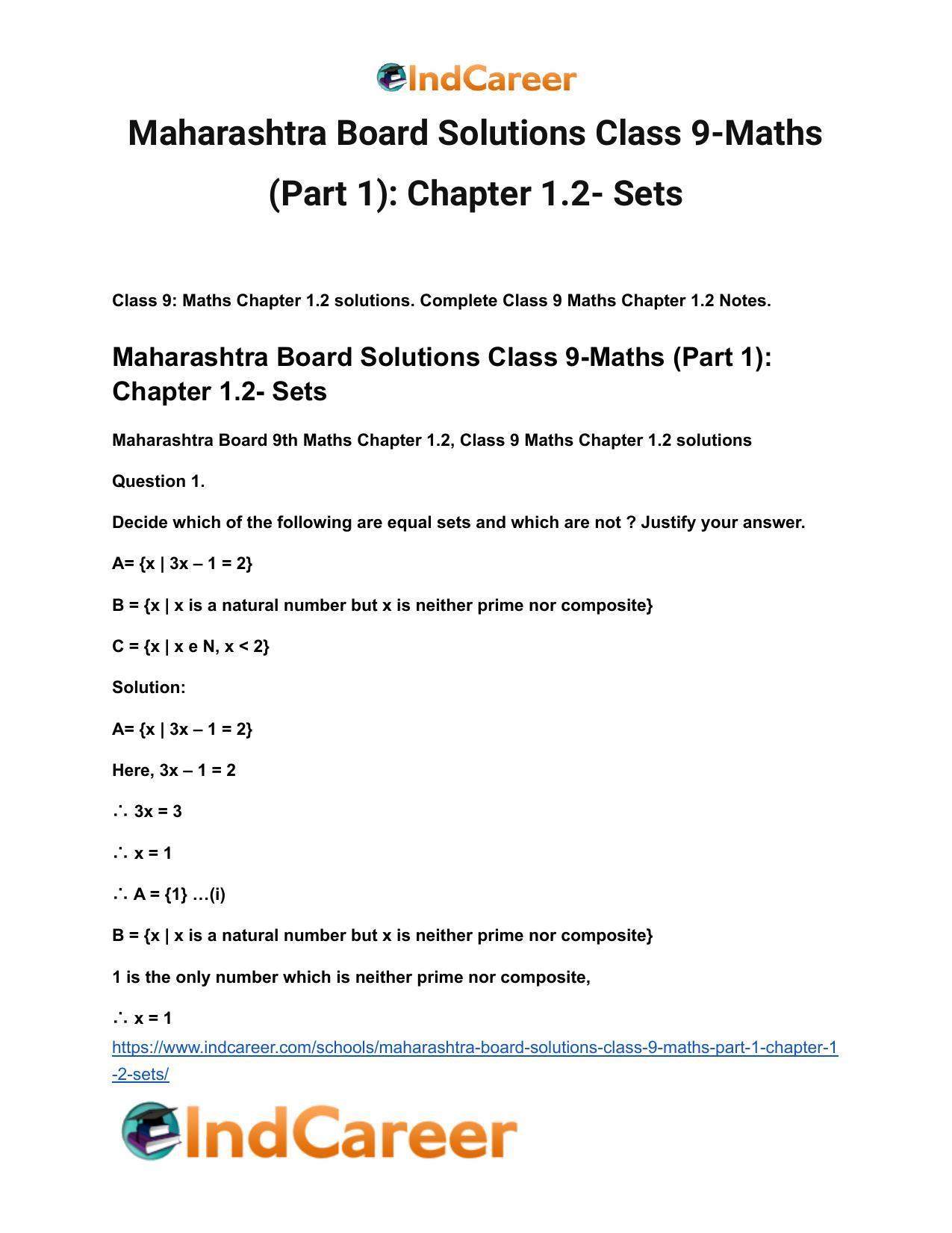 Maharashtra Board Solutions Class 9-Maths (Part 1): Chapter 1.2- Sets - Page 2