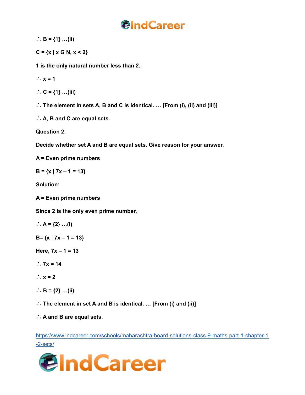 Maharashtra Board Solutions Class 9-Maths (Part 1): Chapter 1.2- Sets - Page 3