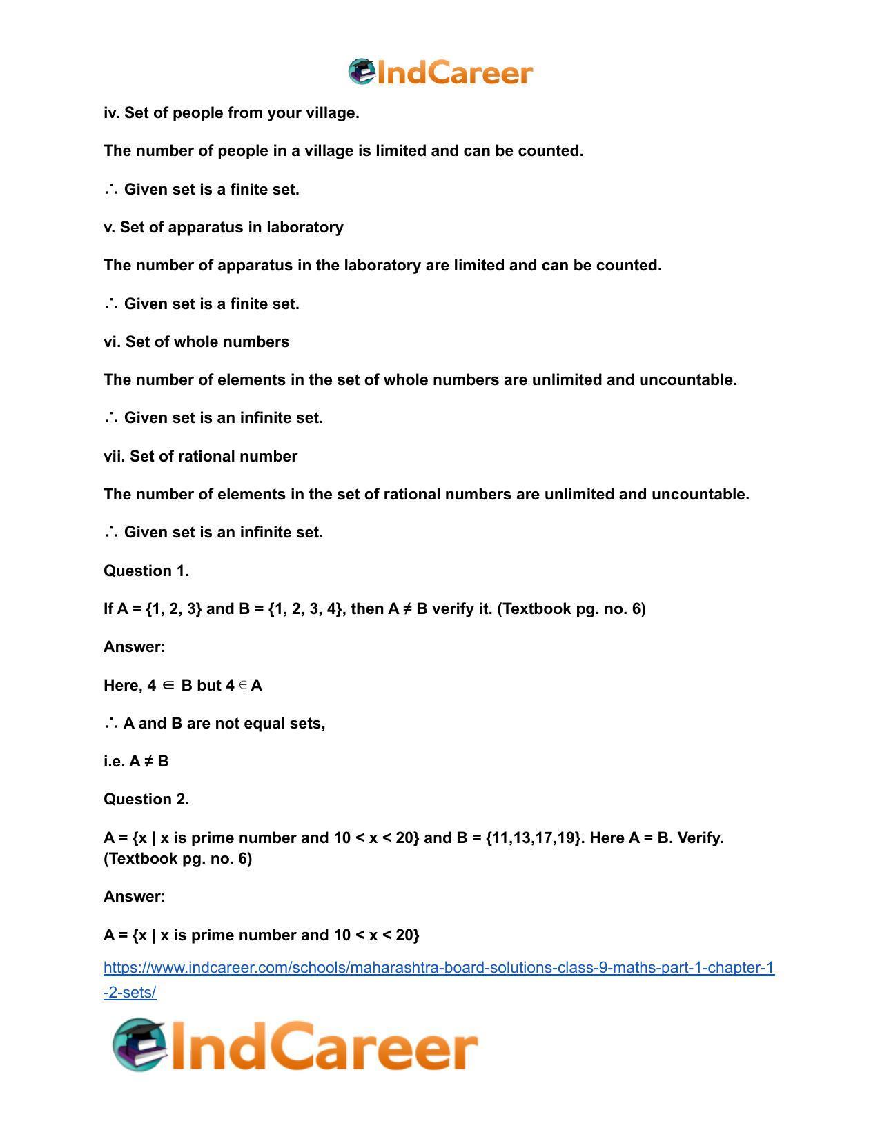 Maharashtra Board Solutions Class 9-Maths (Part 1): Chapter 1.2- Sets - Page 6
