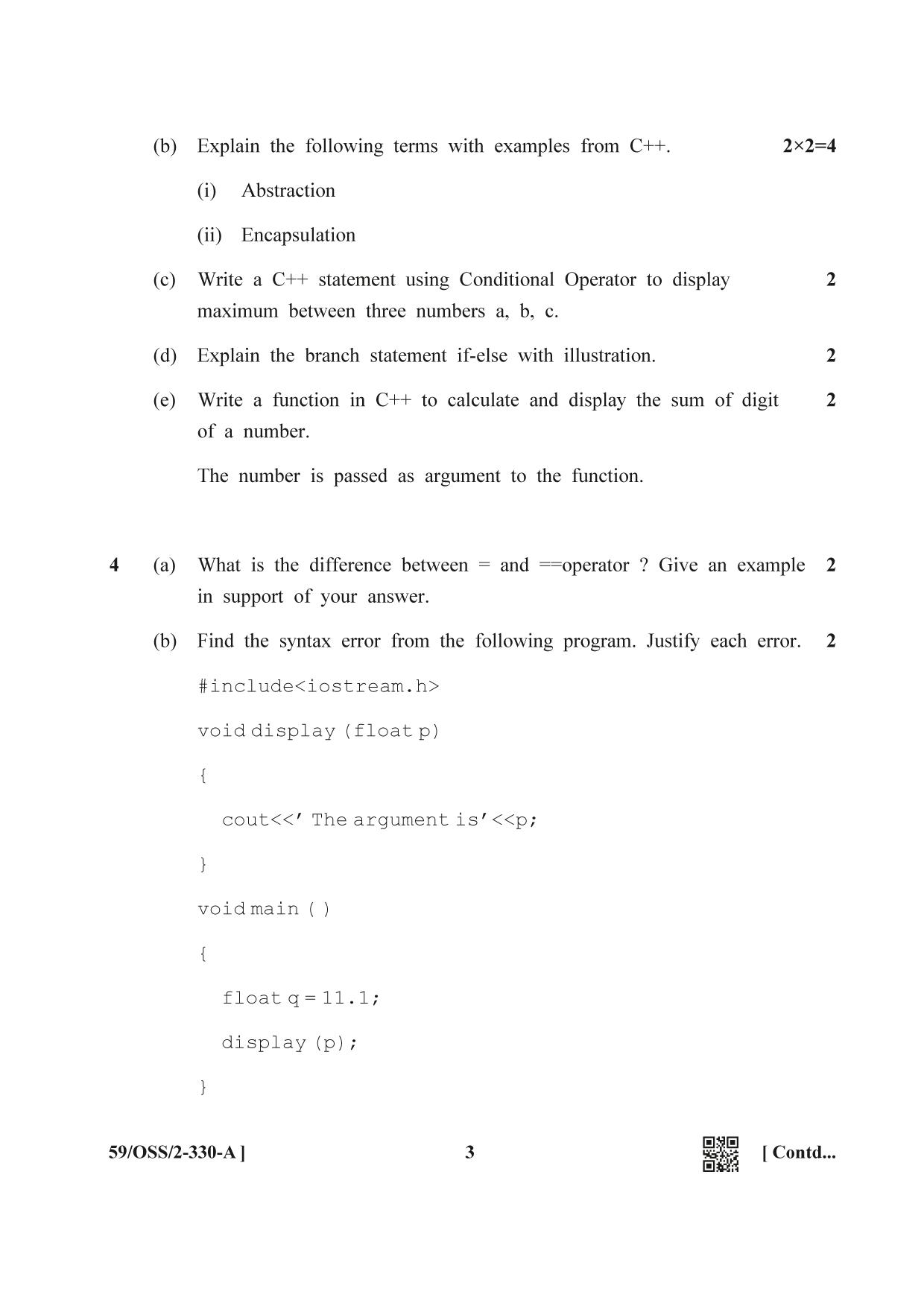 NIOS October 2019 Class 12 Computer Science (SET C) Question Paper - Page 3