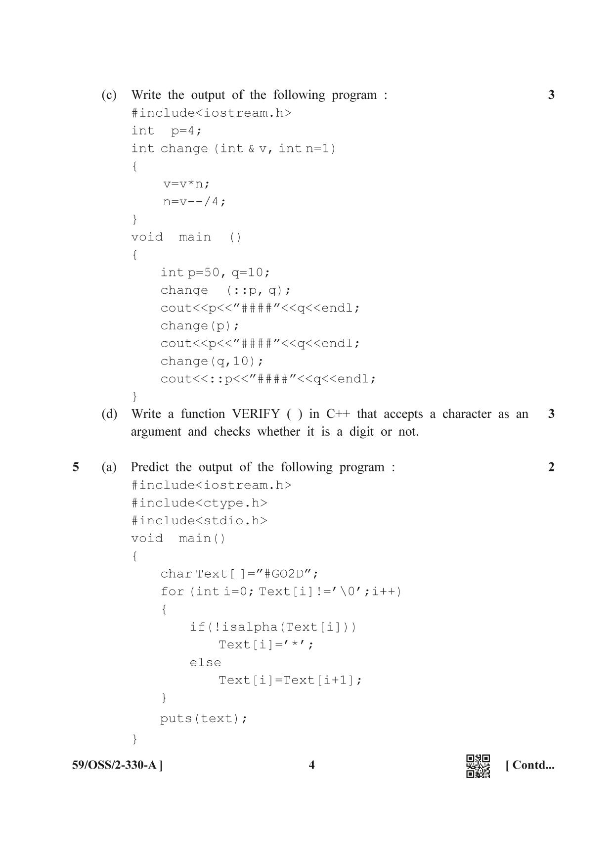 NIOS October 2019 Class 12 Computer Science (SET C) Question Paper - Page 4
