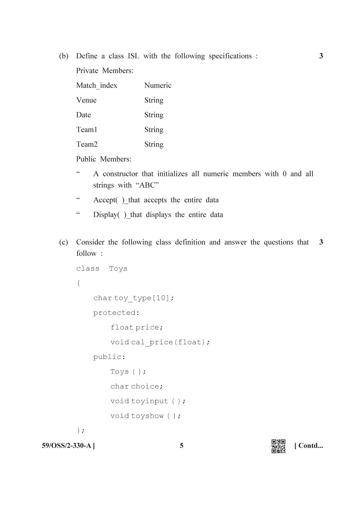 NIOS October 2019 Class 12 Computer Science (SET C) Question Paper - Page 5
