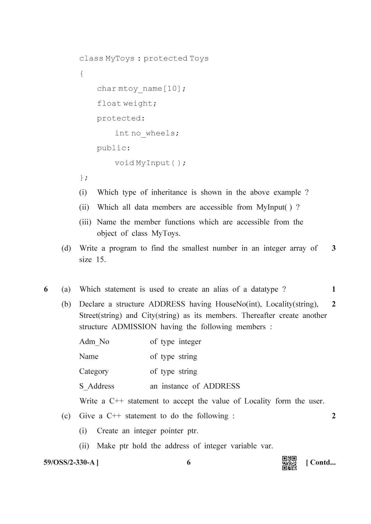 NIOS October 2019 Class 12 Computer Science (SET C) Question Paper - Page 6