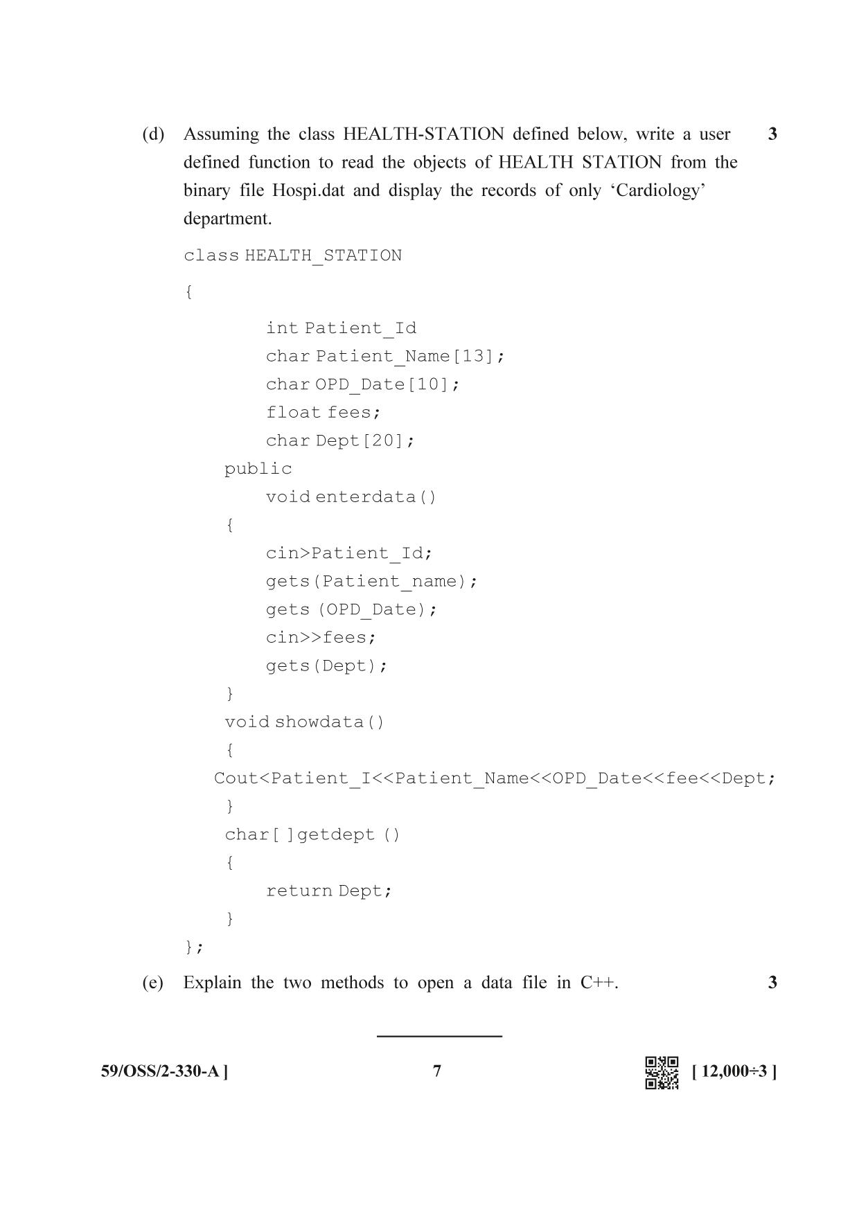NIOS October 2019 Class 12 Computer Science (SET C) Question Paper - Page 7