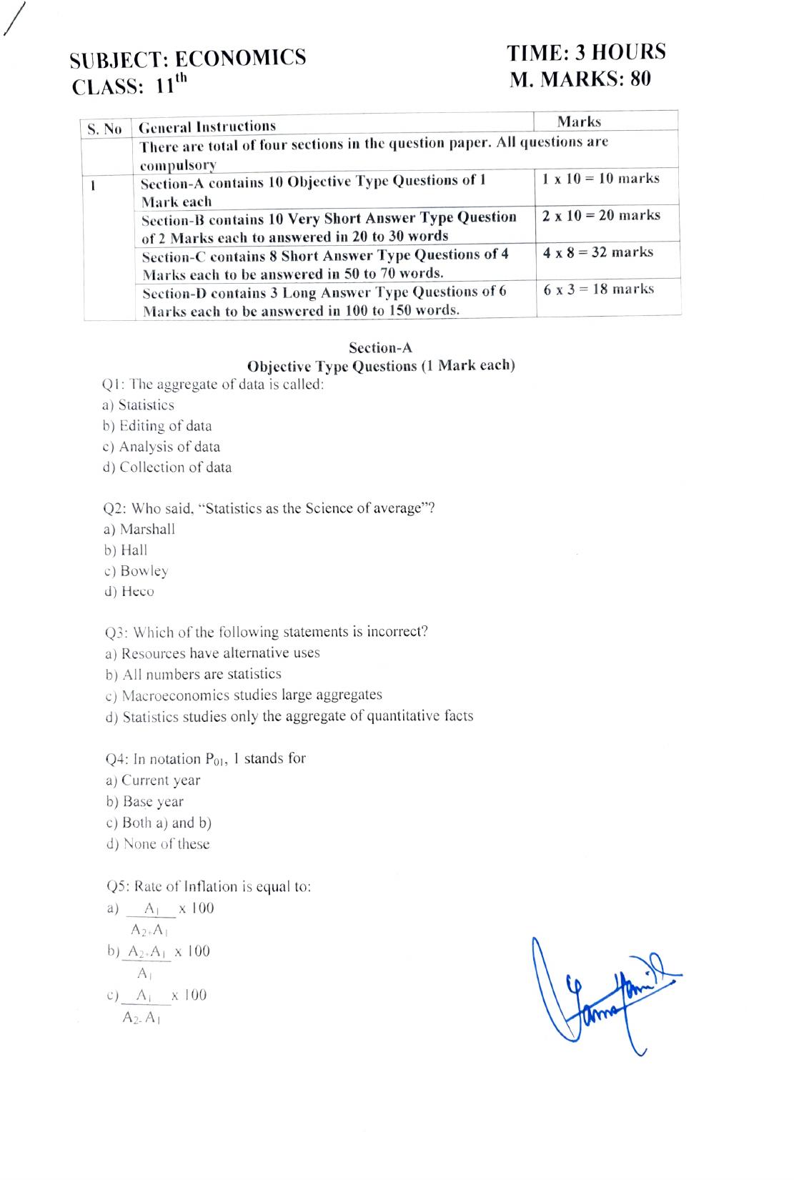 JKBOSE Class 11 Economics Model Question Paper - IndCareer Docs