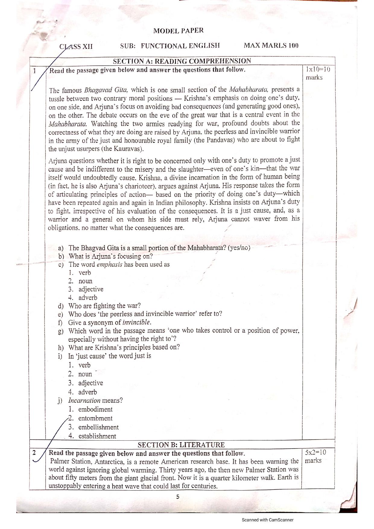 JKBOSE Class 12 Functional English Model Question Paper - Page 2