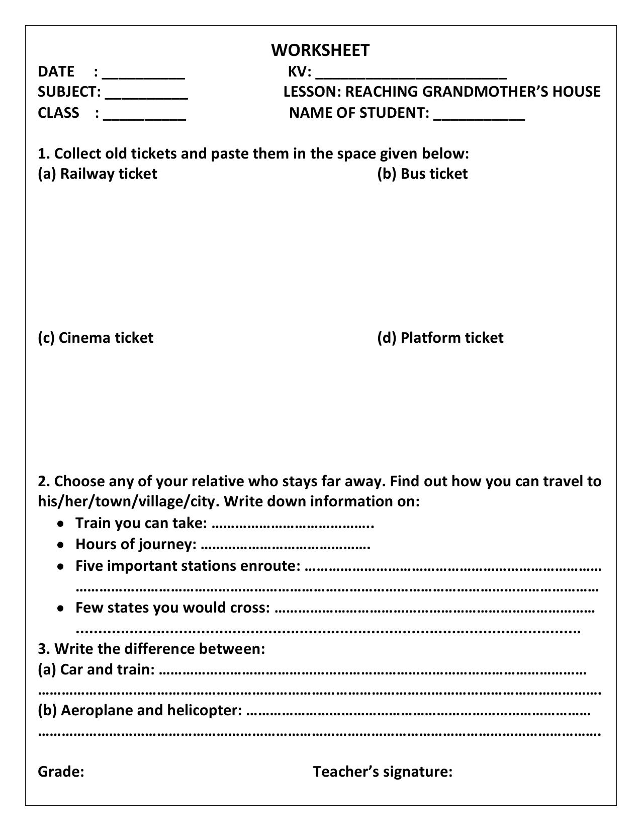 Worksheet for Class 4 Environmental Studies Reaching Grandmother House Assignment - Page 1